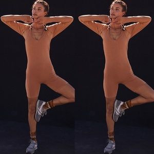 $128 Free People Movement Saddle Up Set Romper toasted coconut XS
